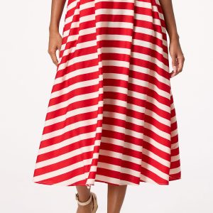 Red White Stripe Midi Skirt