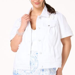 Plus Size 3d Flower Short Sleeve Denim Jacket