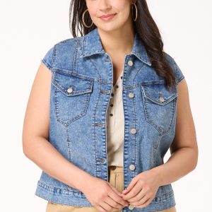 Plus Size Denim Cap Sleeve Vest