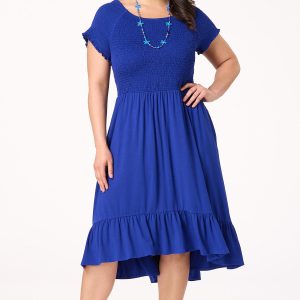 Plus Size Smocked High- Low Midi Dress
