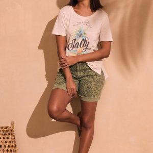 Curvy Palm Print Denim Shorts