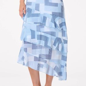 Stripe Asymmetrical Ruffled Skirt