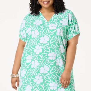 Plus Size Green Floral Swing Dress