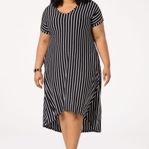 Plus Size Striped High- Low T- Shirt Dress