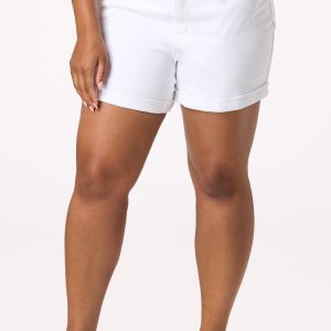 Plus Size White Rolled Denim Shorts
