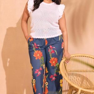 Plus Size Floral Wide Leg Cropped Pants