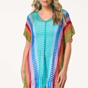 Open Weave Colorblock Poncho