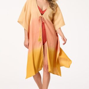 Ombre Crinkled Gauze Tie Front Kimono