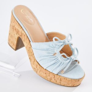 Denim Bow Keyhole Platform Heels