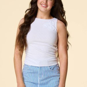 Girls Ruched Floral Applique Tank