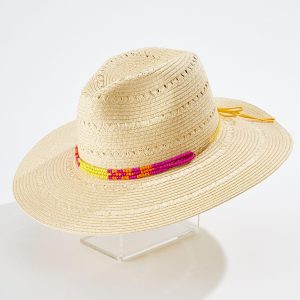Straw Beaded Trim Panama Hat