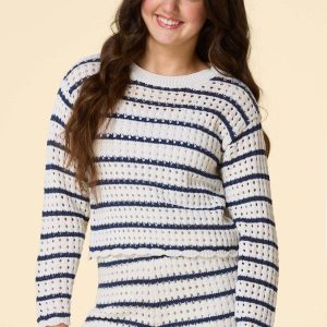 Girls Stripe Crochet Sweater