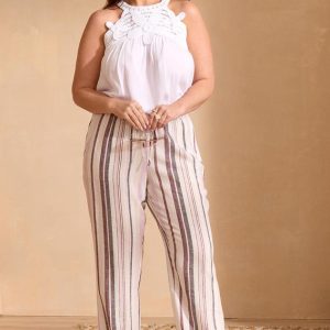 Plus Size Stripe Linen Pants