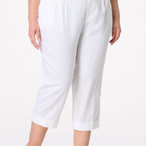 Plus Size Cropped Cuffed Hem Linen Pants