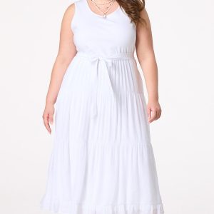 Plus Size White Twofer Midi Dress