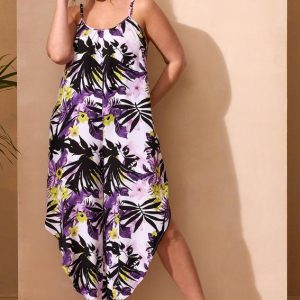 Plus Size Bead Strap Tropical Genie Jumpsuit