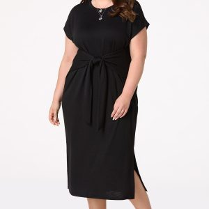 Plus Size Knotted Slub Knit Midi Dress