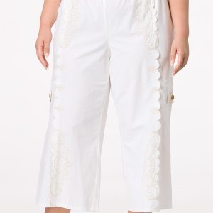Plus Size Cropped Embroidered Wide Leg Pants