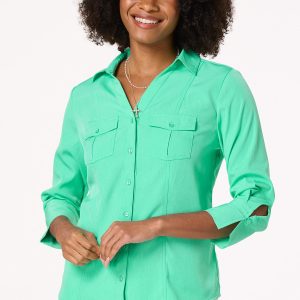 Petite Solid Button Down Shirt