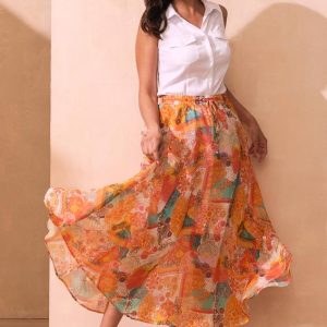 Printed Flowy Maxi Skirt
