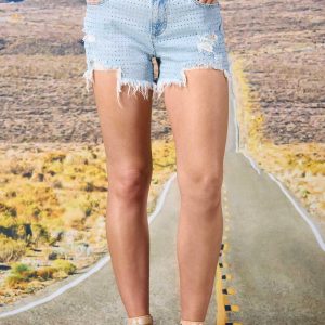 Distressed Rhinestone Denim Shorts