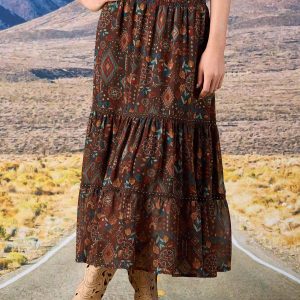 Printed Stud Trim Midi Skirt