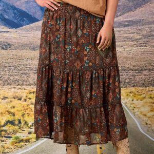 Plus Size Printed Stud Trim Midi Skirt