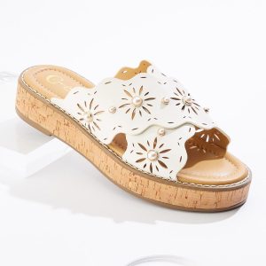 Scalloped Crossband Wedge Sandals