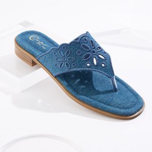 Denim Eyelet Thong Sandals