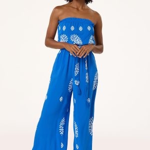 Strapless Puff Paisley Jumpsuit
