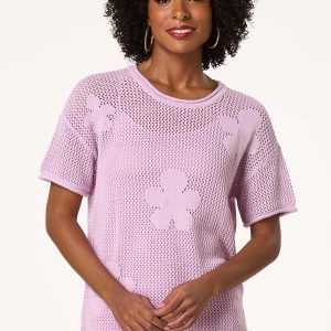 Open Stitch Floral Pullover Sweater