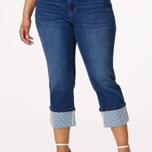 Plus Size Cropped Pearl Cuffed Jeans
