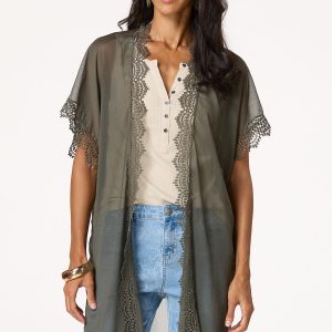 Crochet Trim Solid Kimono