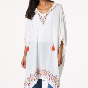 Embroidered Tassel Poncho