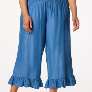 Plus Size Chambray Cropped Pants