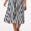 Plus Size Black White Stripe Midi Skirt