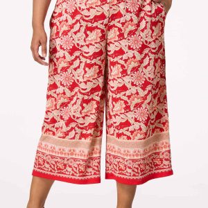 Plus Size Cropped Waffled Floral Pants