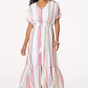 Multicolor Striped Tassel Waist Dress
