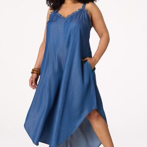 Plus Size Frayed Chambray Jumpsuit