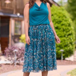 Plus Size Mesh Scroll Midi Skirt