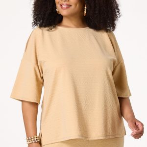 Plus Size Textured Cold Shoulder Top