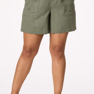 Plus Size Solid Linen Cargo Shorts