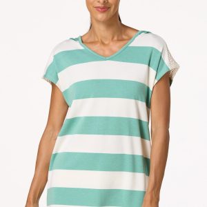 Hooded Stripe Mesh Panel Top