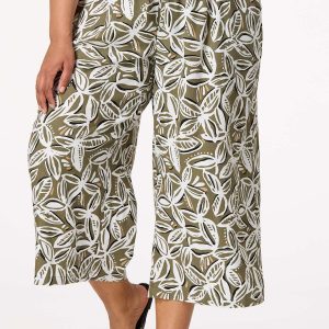 Plus Size Cropped Abstract Leafy Pants