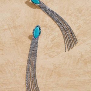 Turquoise Stone Tassel Earrings
