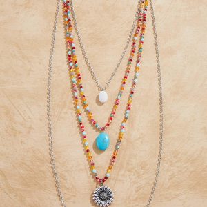 Multi Glass Layered Long Necklace