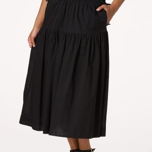 Cotton Smocked Waist Midi Skirt