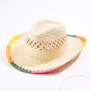 Raffia Trim Straw Western Hat