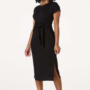 Knotted Slub Knit Midi Dress