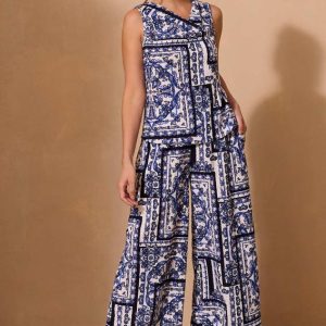 Textured Blue Floral Pants